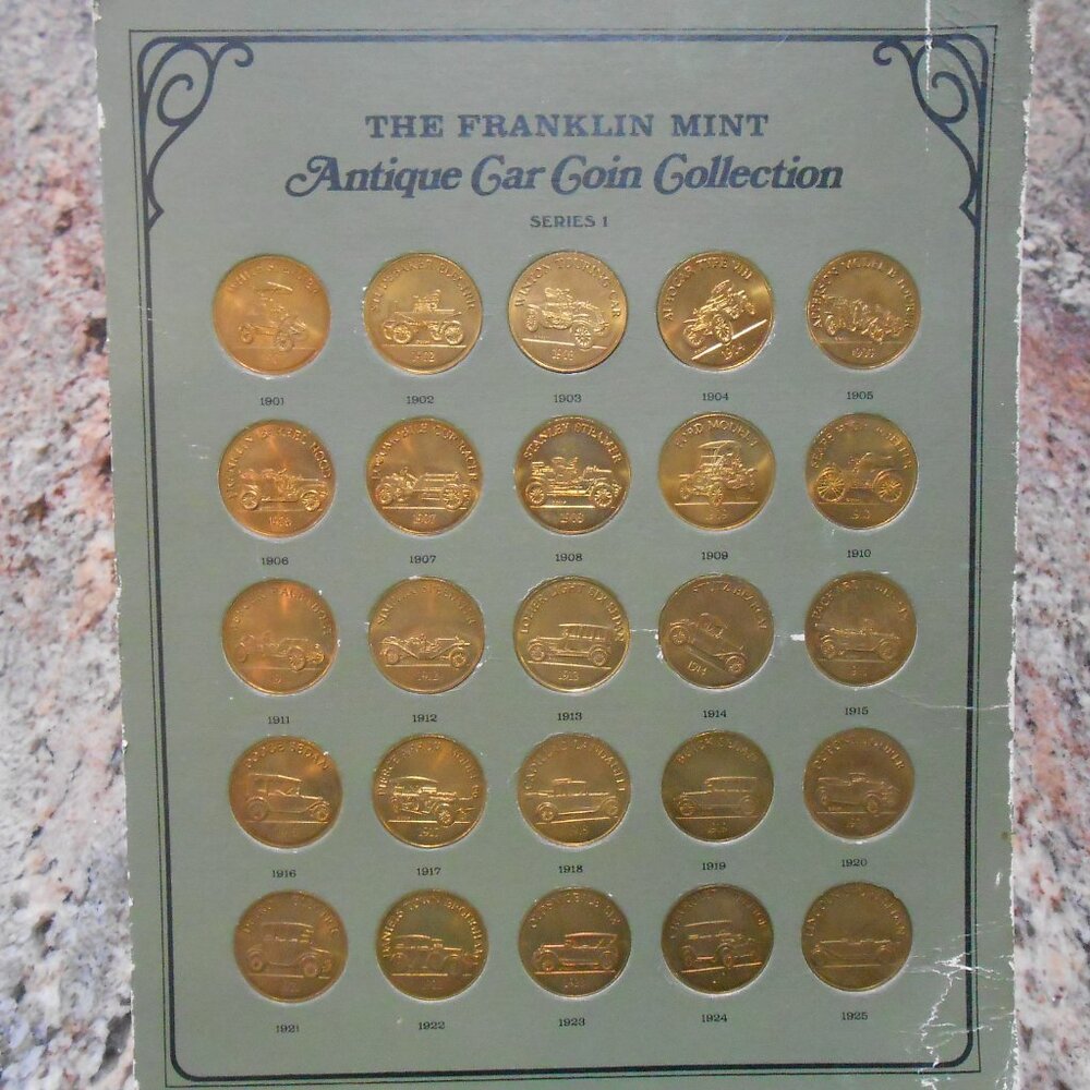 Vintage "Franklin Mint" Collection of Antique Car Coins, 1968